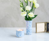 HELIOS – tealight holder in White Blue speckled 