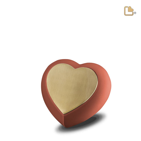 H587 Drop Heart Aandenken Urn Terracota & Bru Gold