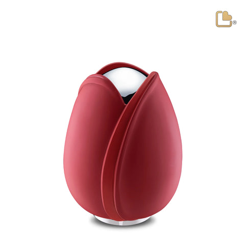 M1052 Tulp Medium Urn Rood & Pol Zilver