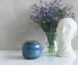 SERES small – handmade urn in green &amp; blue ceramic