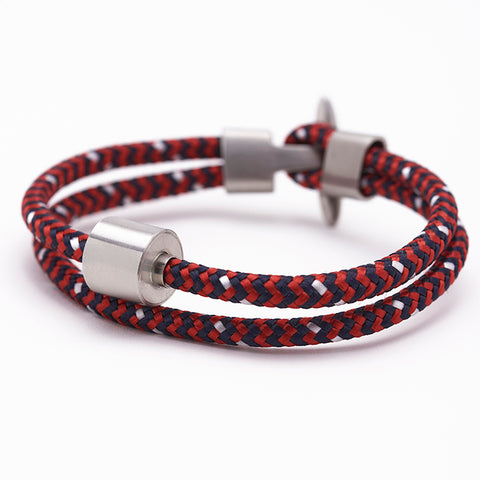 As armband – Scheepskoord en Edelstaal – Rood en Zwart
