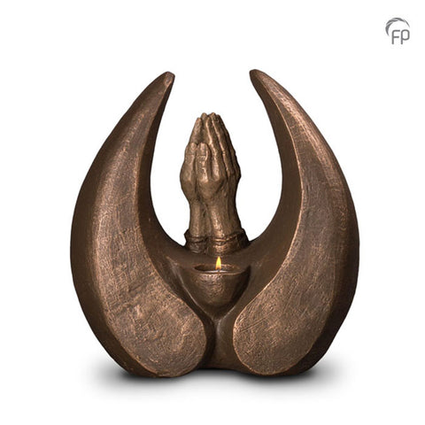 Keramische urn brons In  gebed herdenken (waxine) UGK079BT