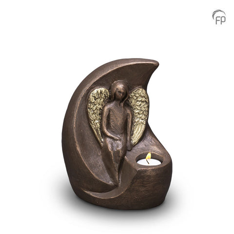 Keramische urn brons Geborgen Engel (Waxine) UGK301AT